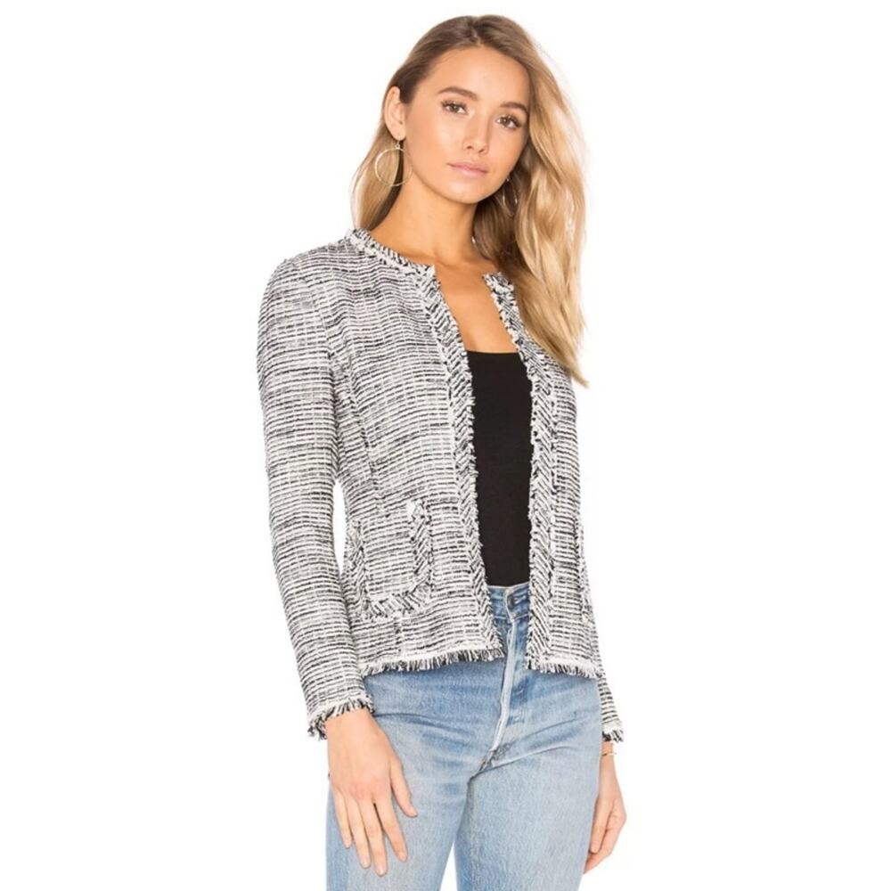 Rebecca Taylor Boucle Tweed Black & White Cotton Jacket Womens Size 6